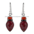 Lovely Corundum And Coral Gemstone 925 Sterling Silver Earring Jewelry